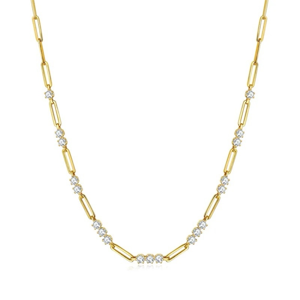 $240 NEW - 18K Gold Sterling Silver Moissanite Paper clip Necklace